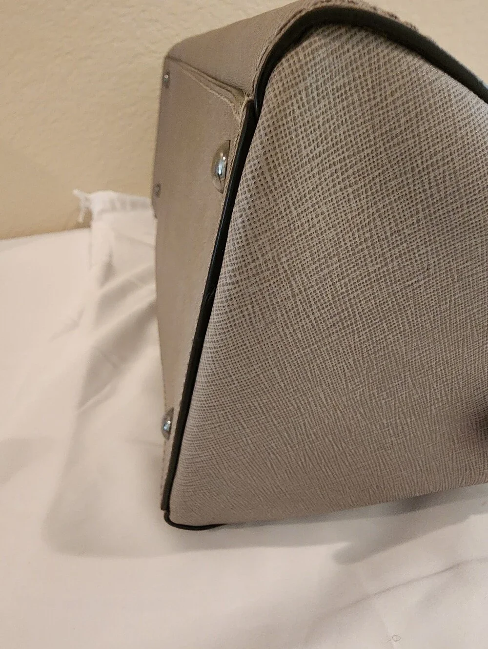 Michael Kors Sandrine Studded Saffiano Leather Large Satchel - Pearl Grey